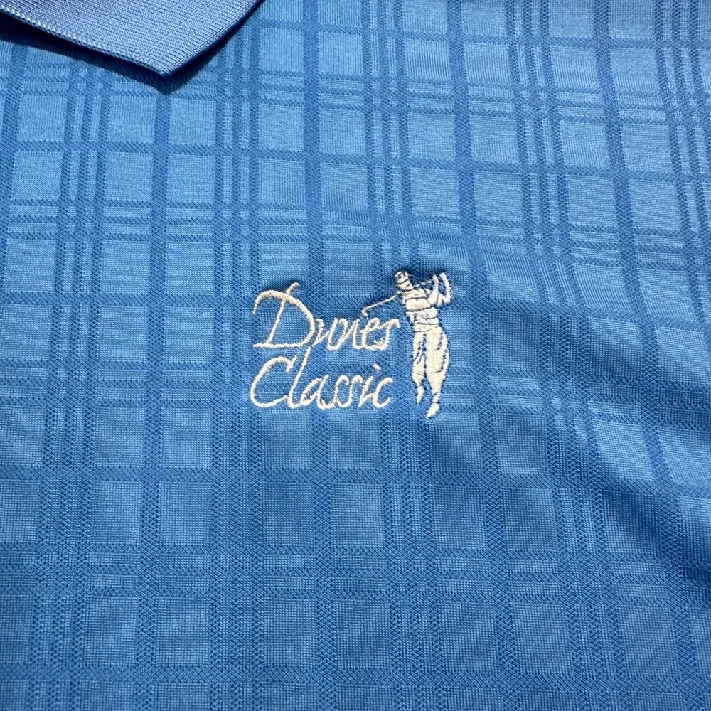 Adidas Climacool Dunes Classic Mens Golf Polo Shirt L Blue Plaid Short‎ Sleeve
